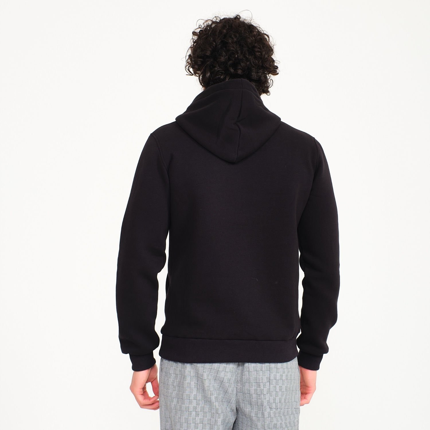 Kapüşonlu Siyah 3 İplik Sweatshirt