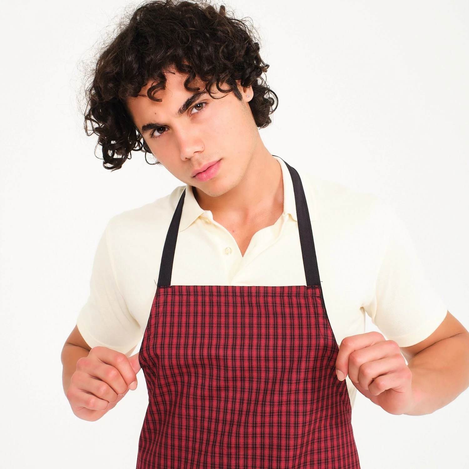 Kırmızı Ekose Desenli Askılı Önlük