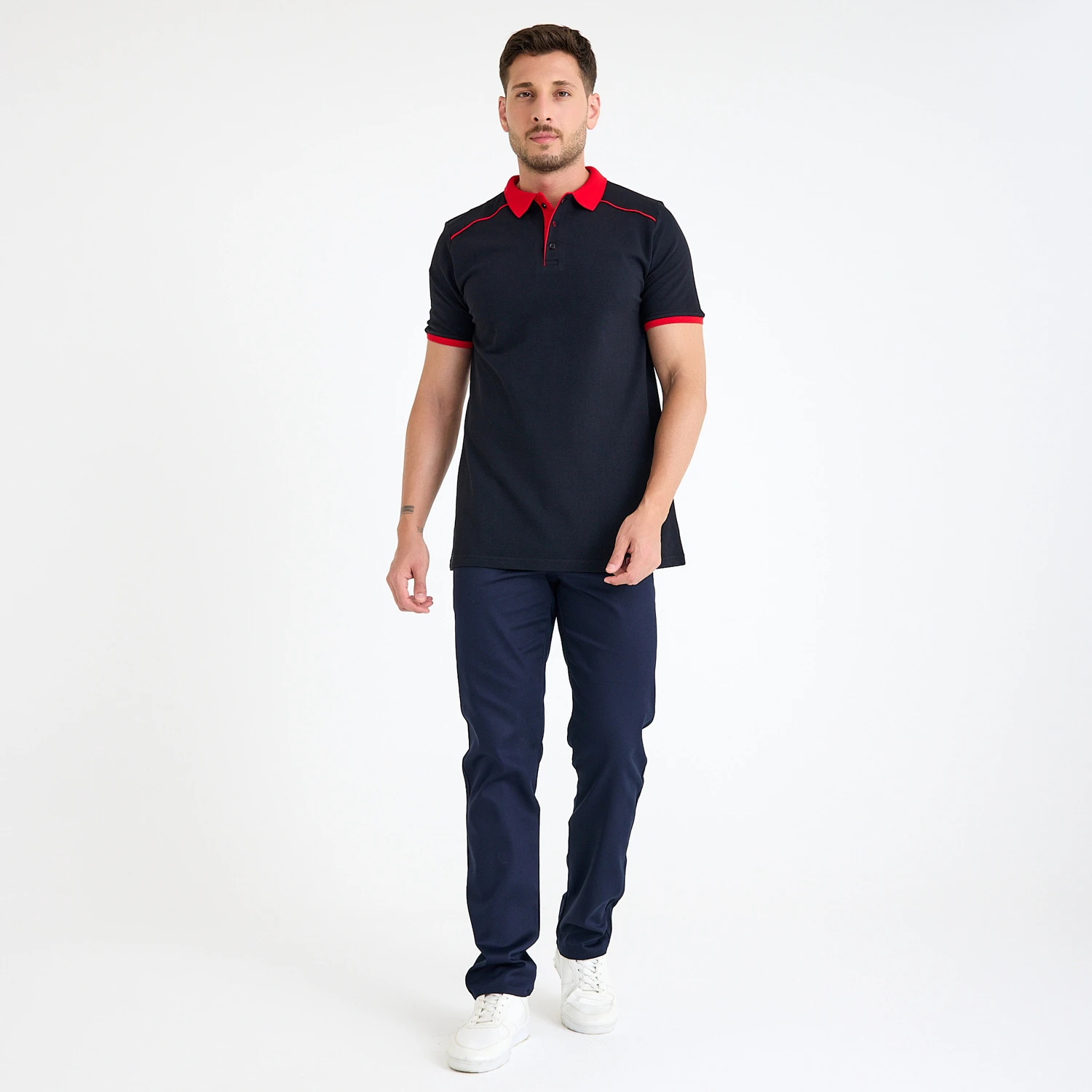 Lacivert Kısa Kol Siyah Polo Yaka İş Tişörtü