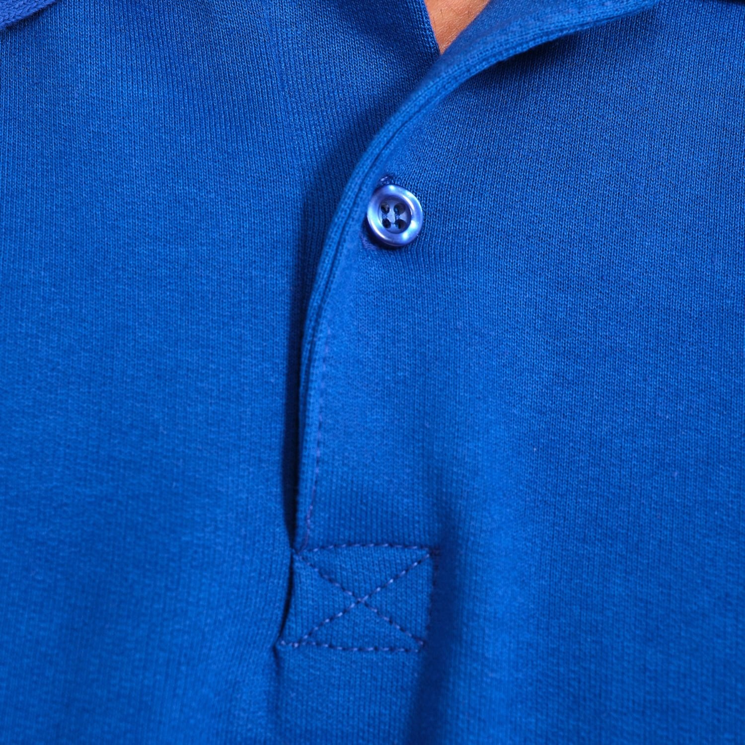 Saks Mavi Şardonlu İki İplik Polo Yaka Sweatshirt