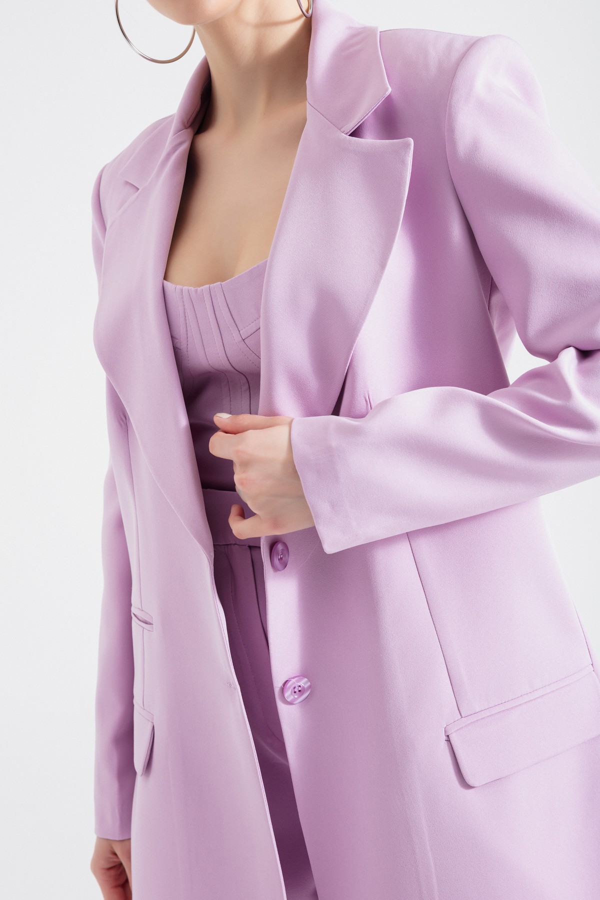 Kadın Düğmeli Blazer Ceket - Lila