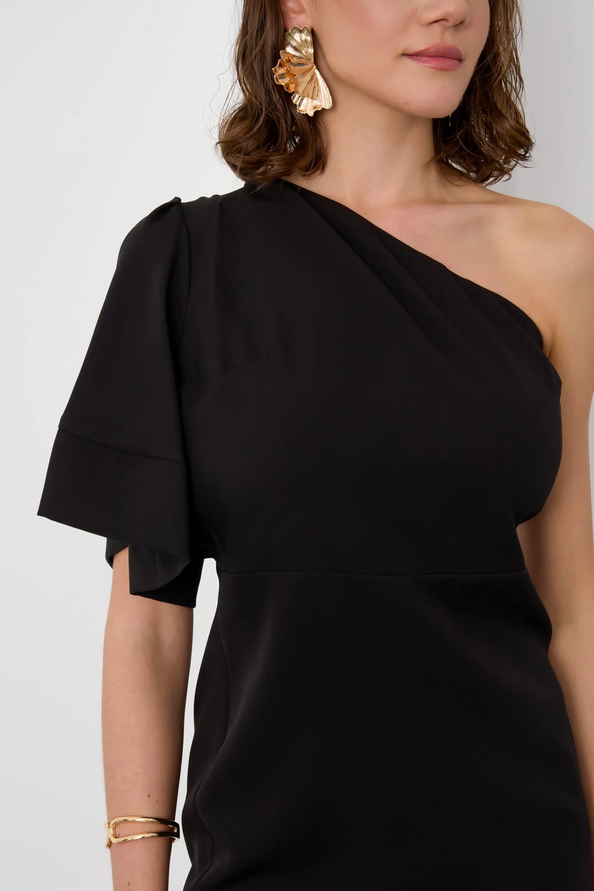 Kadın Tek Kol Sırt Dekolteli Mini Elbise - Siyah