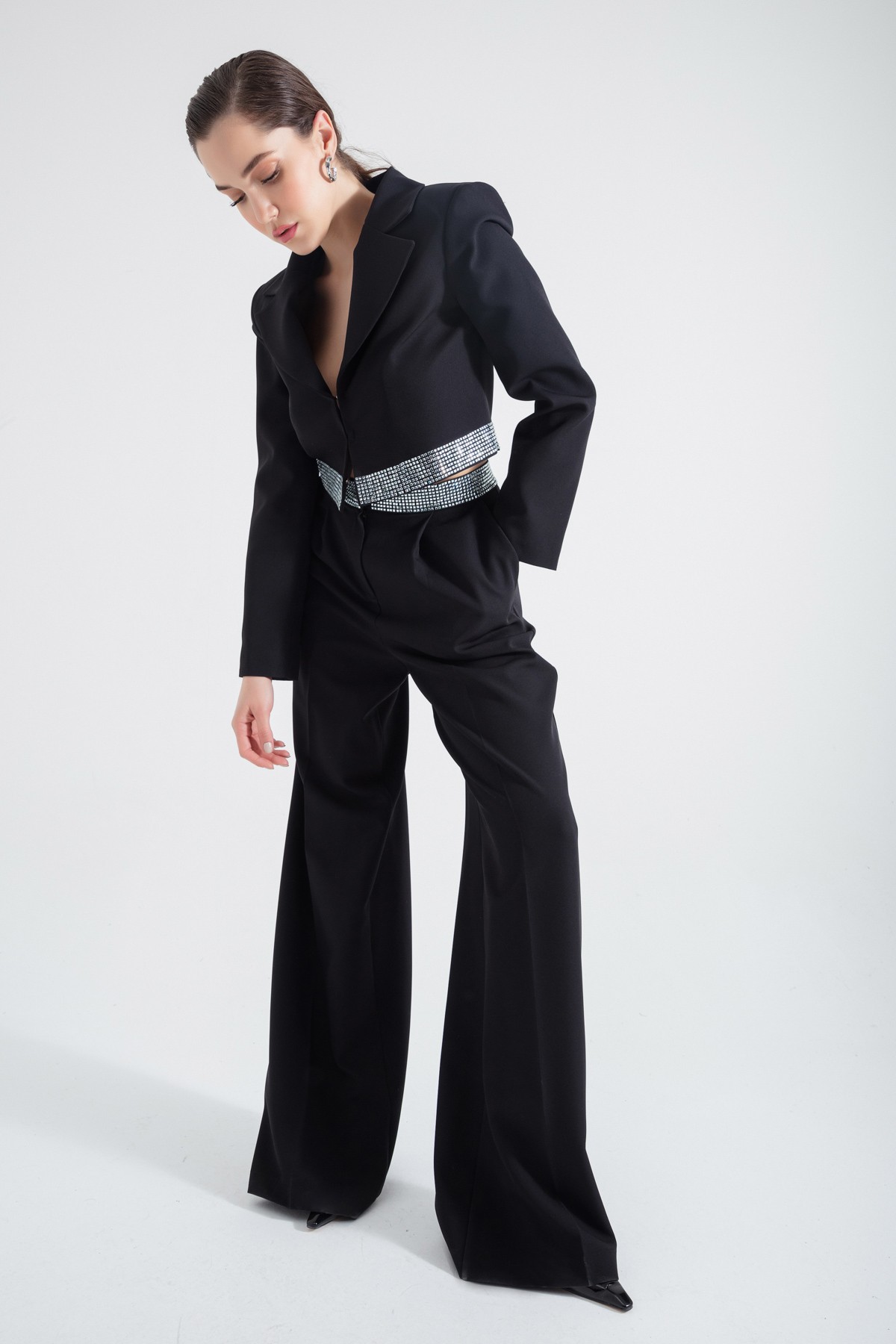 Kadın Tasarım Ceket Pantolon Takım - Siyah