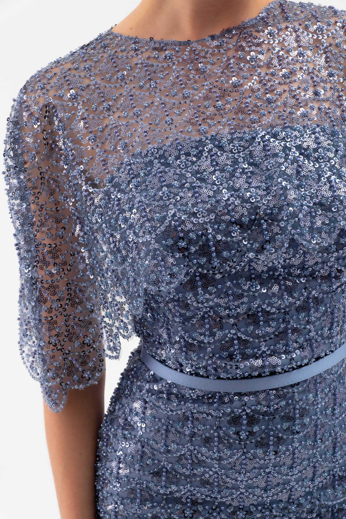 Kadın Bolero Detay Boncuklu Midi Söz Nişan Abiye Elbise - İndigo