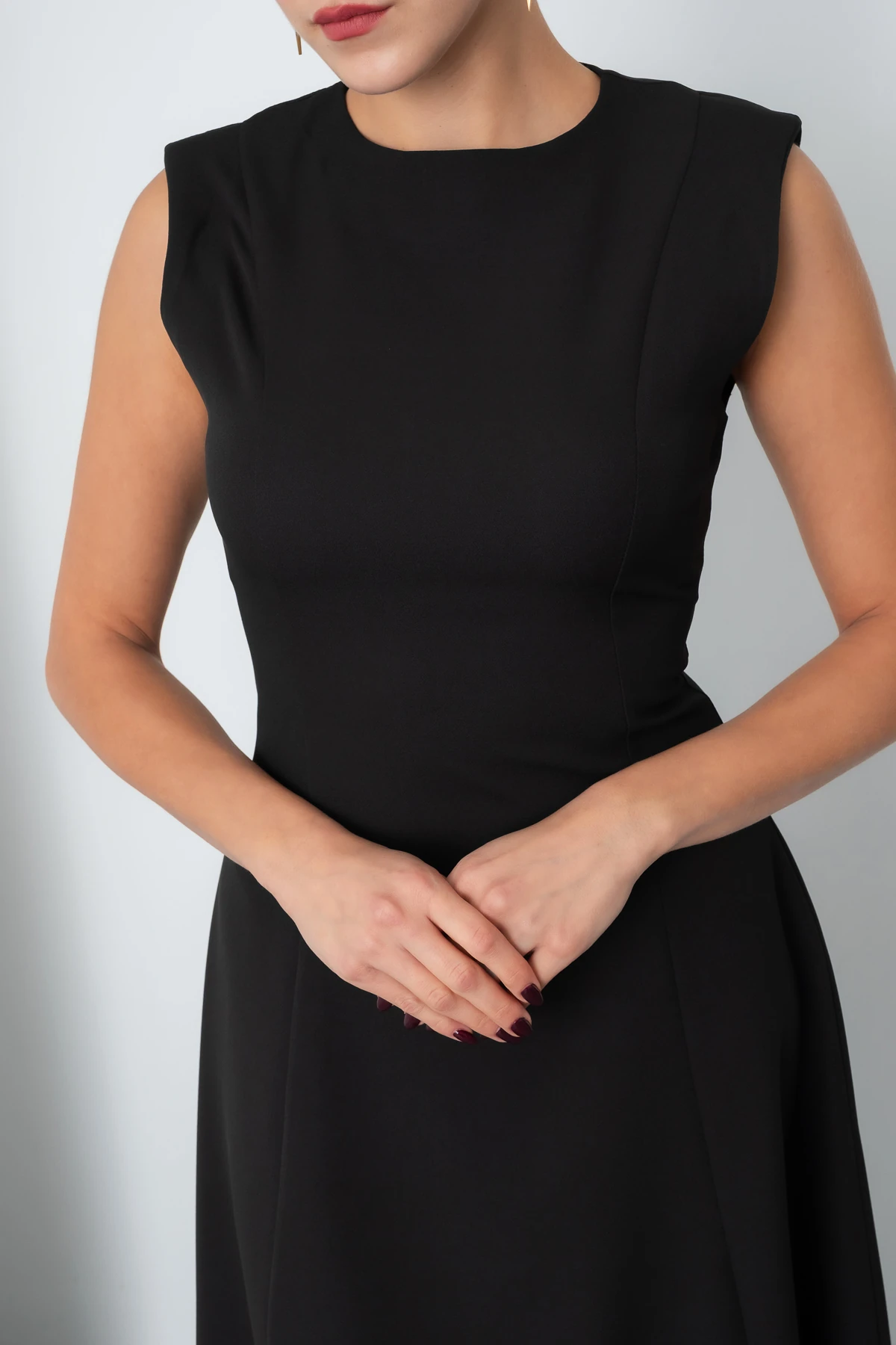 Kadın Vatkalı Midi Davet Elbisesi - Siyah