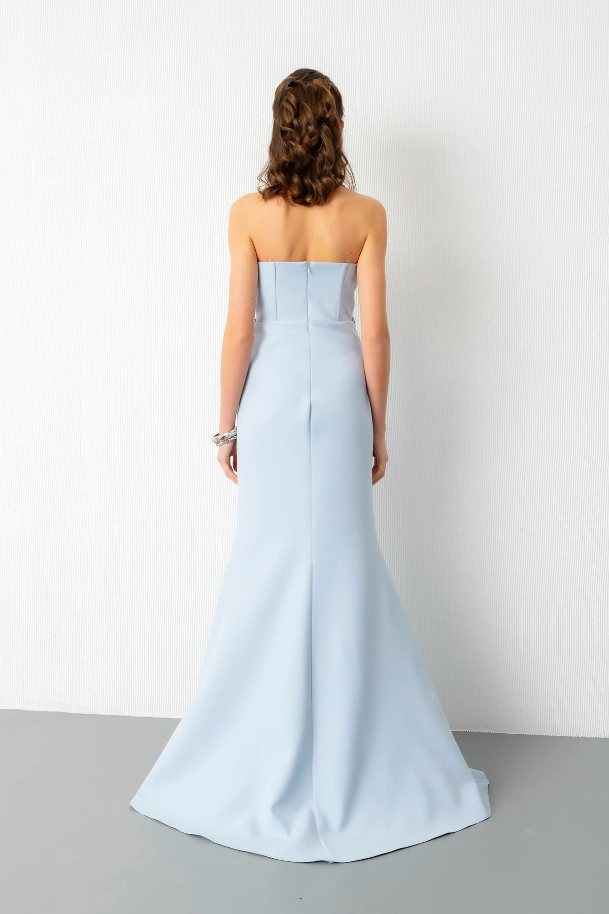 Kadın Straplez Taşlı Peplum Kesim Söz Nişan Nikah Abiye Elbise - Bebe Mavi