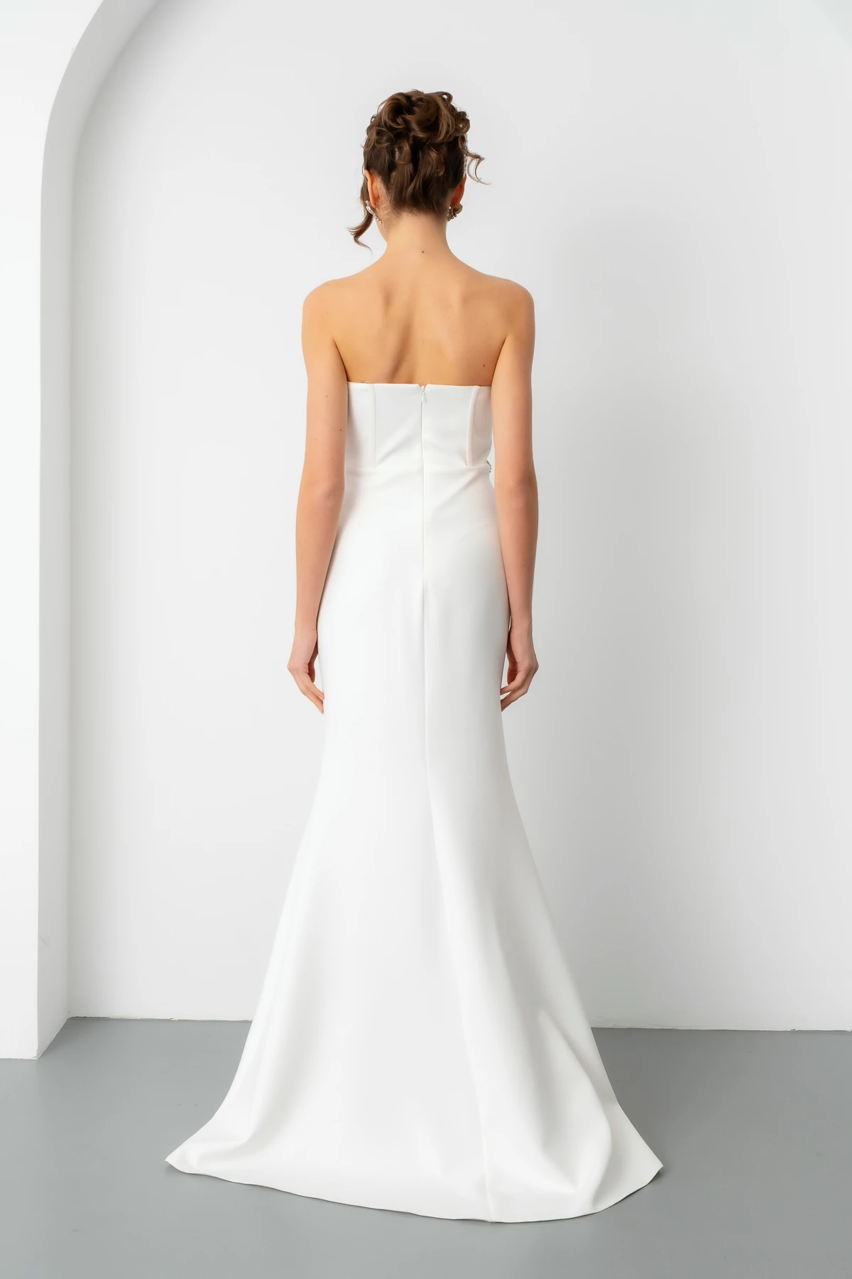 Kadın Straplez Taşlı Peplum Kesim Söz Nişan Nikah Abiye Elbise - Beyaz