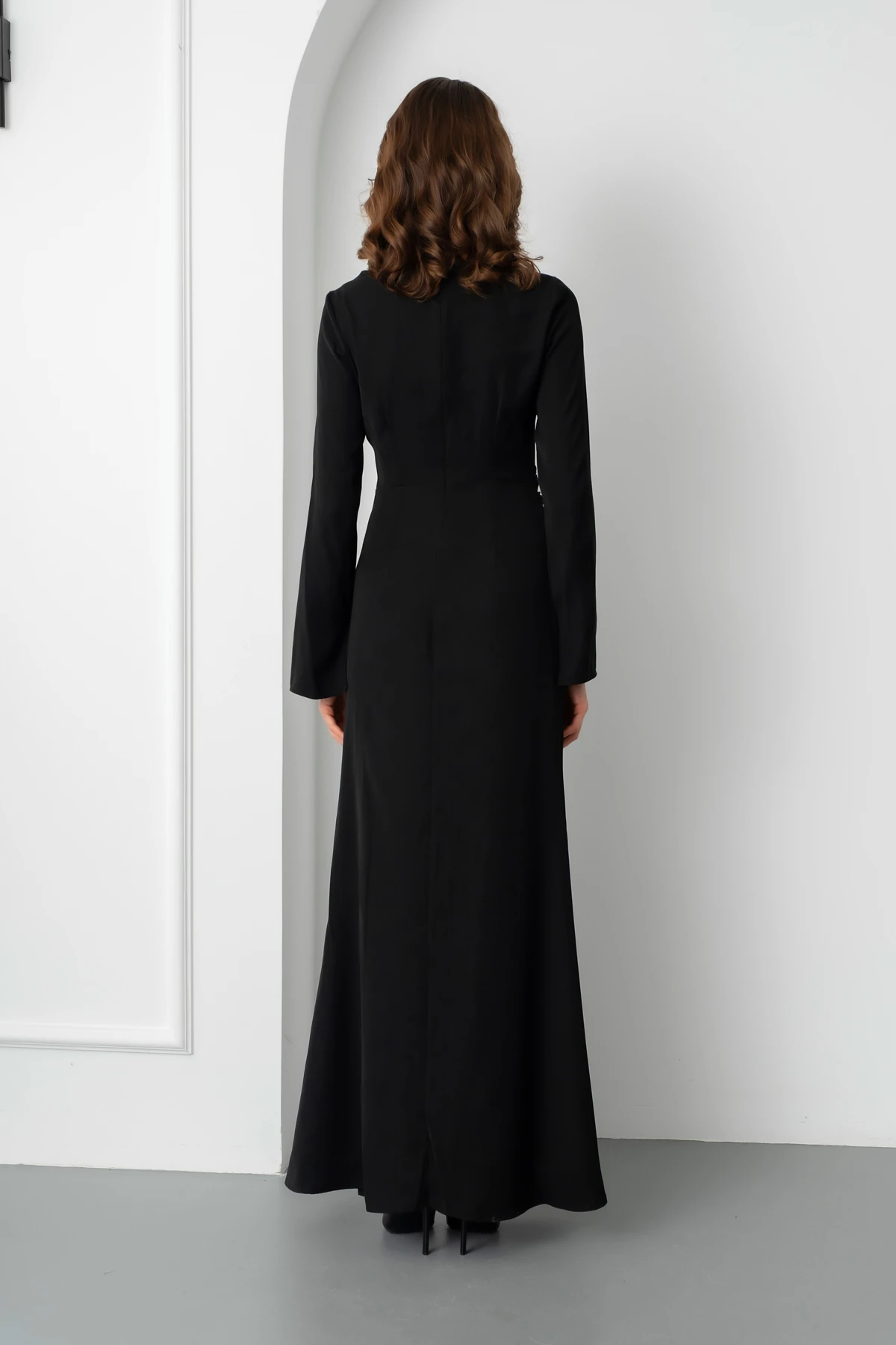 Kadın Aksesuar Detay Uzun Elbise - Siyah