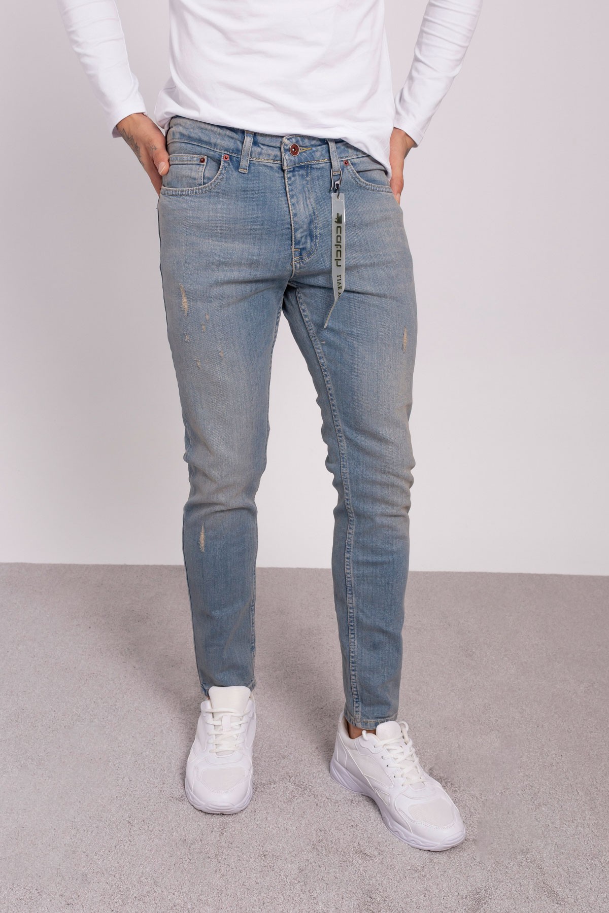 Erkek Yırtık Detaylı Slim Fit Kot Pantolon