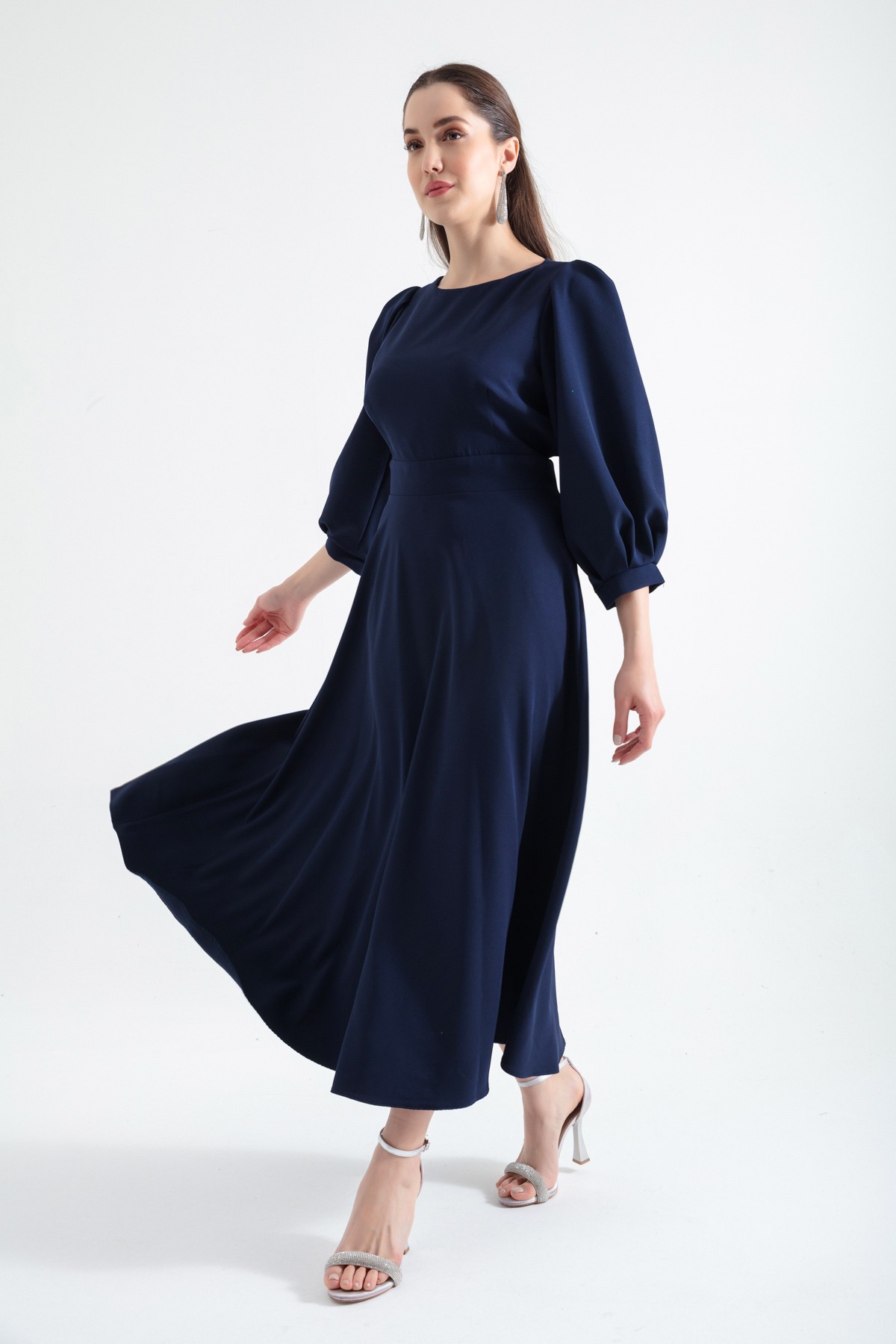 Kadın Sırt Detaylı Midi Elbise - Lacivert
