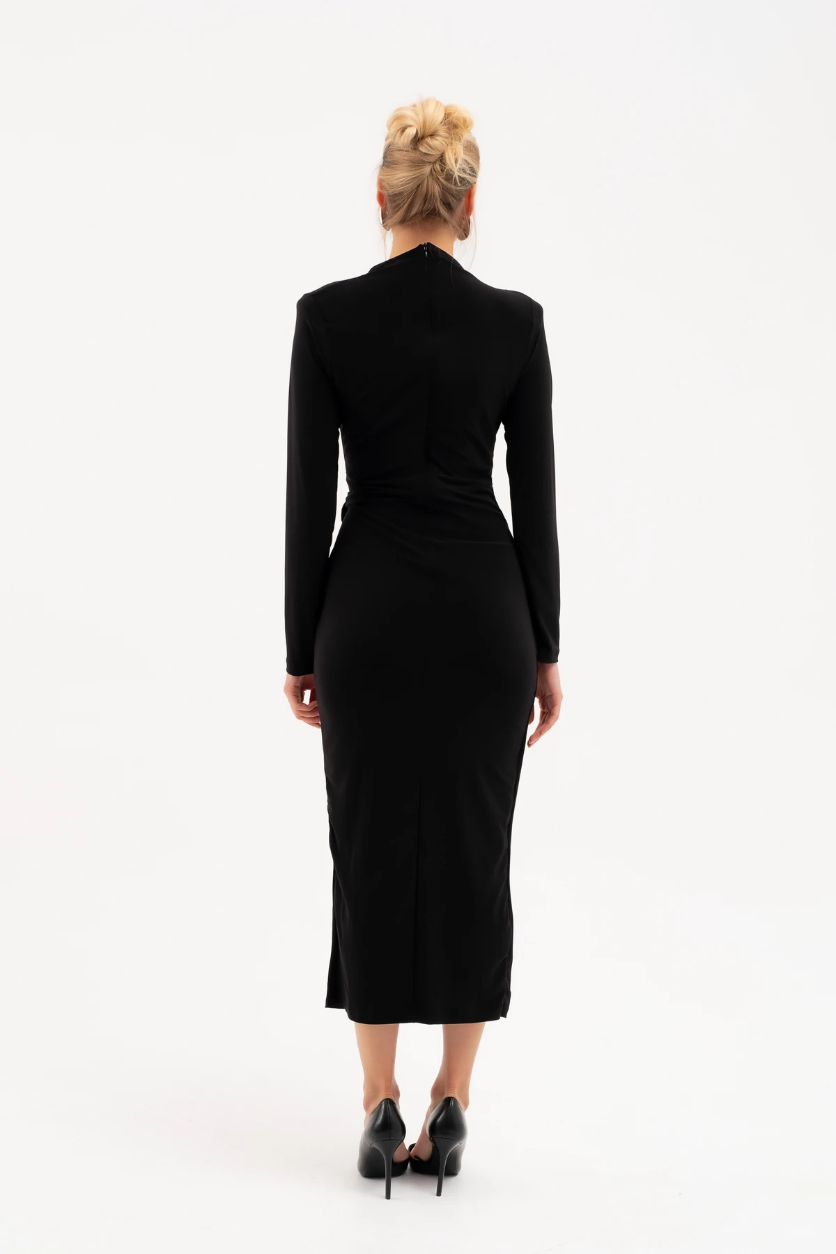 Kadın Aksesuar Detay Midi Elbise - Siyah