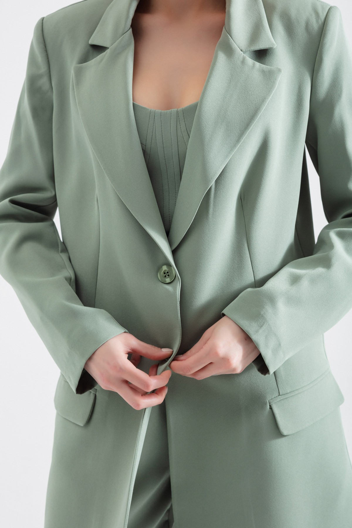 Kadın Düğmeli Blazer Ceket - Mint Yeşili