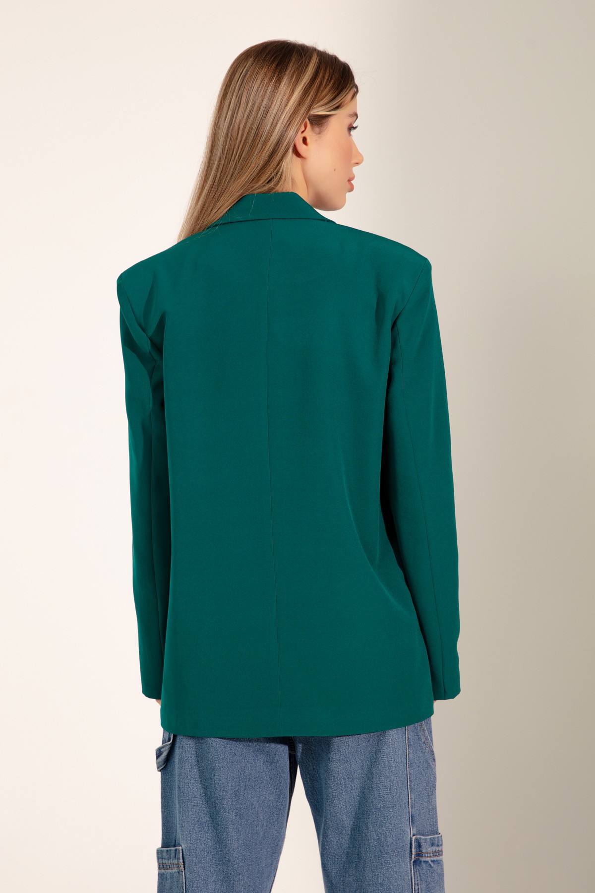 Kadın Oversize Düğmeli Blazer Ceket - Yeşil