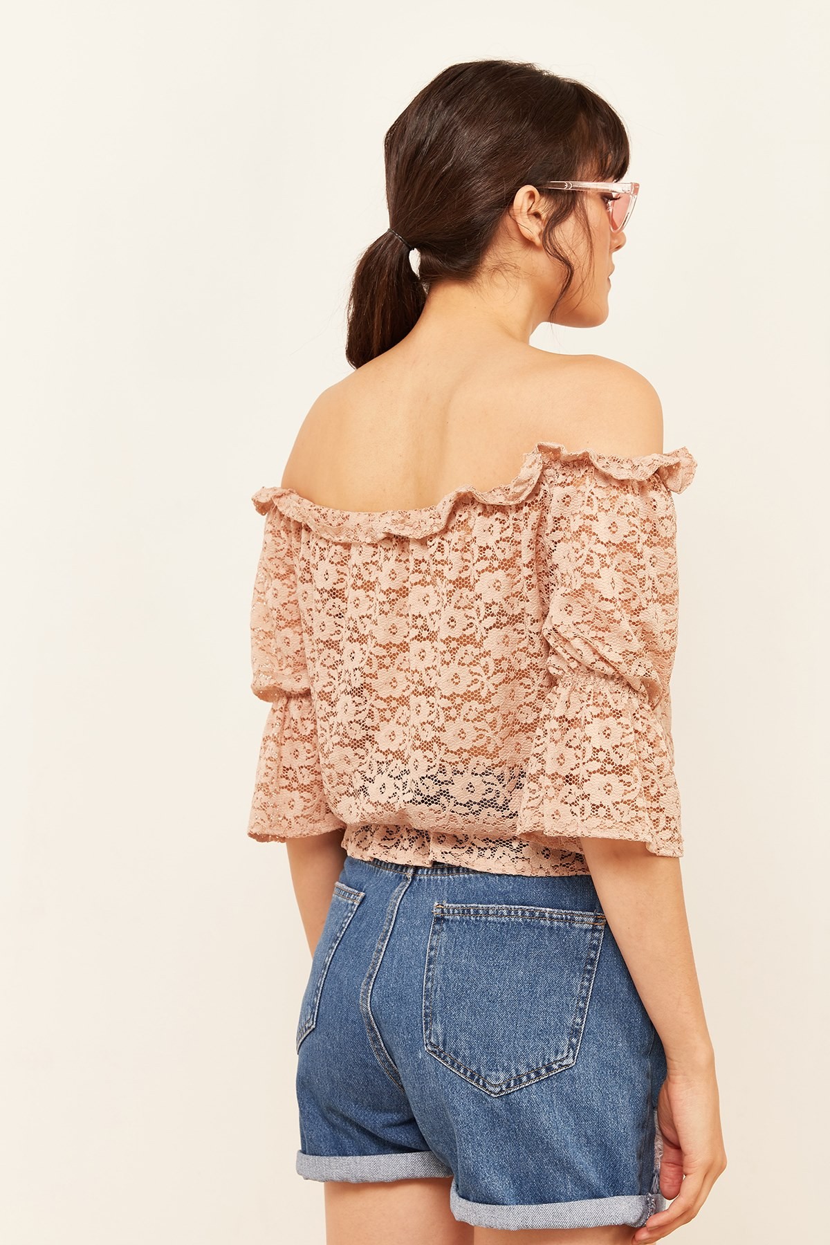 Kadın Dantelli Crop Bluz