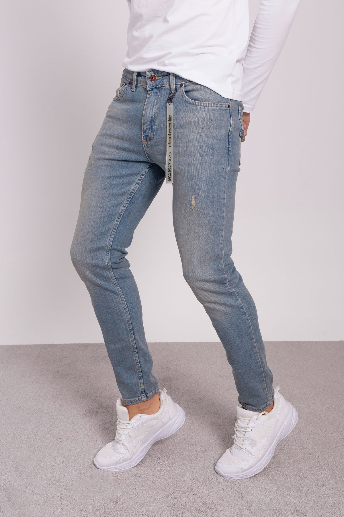 Erkek Yırtık Detaylı Slim Fit Kot Pantolon