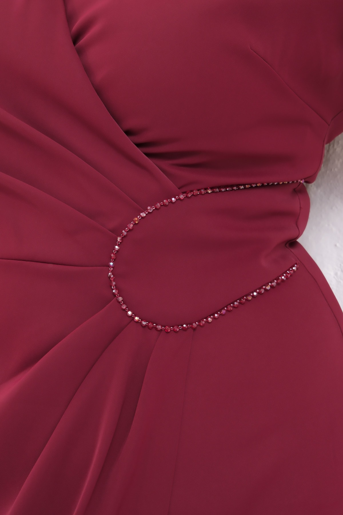 Kadın Kruvaze Yaka Boncuk İşlemeli Büyük Beden Midi Elbise