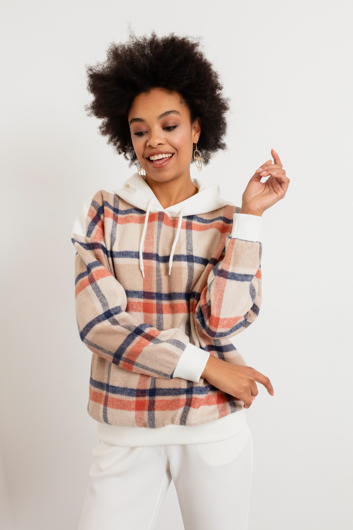 Kadın Ekose Desenli Sweatshirt