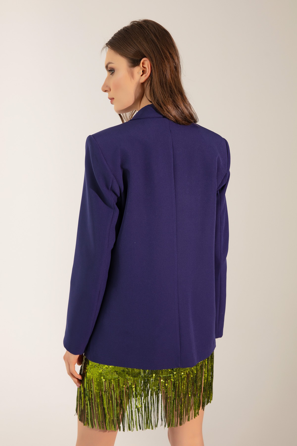 Kadın Oversize Düğmeli Blazer Ceket - Lacivert