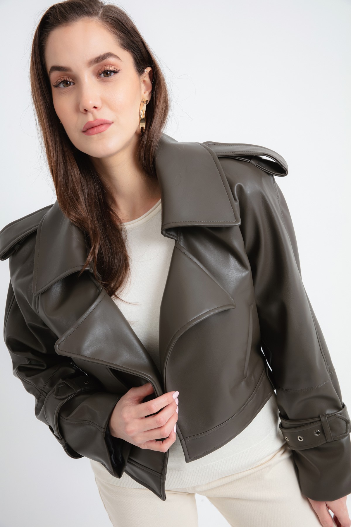 Kadın Oversize Suni Deri Ceket