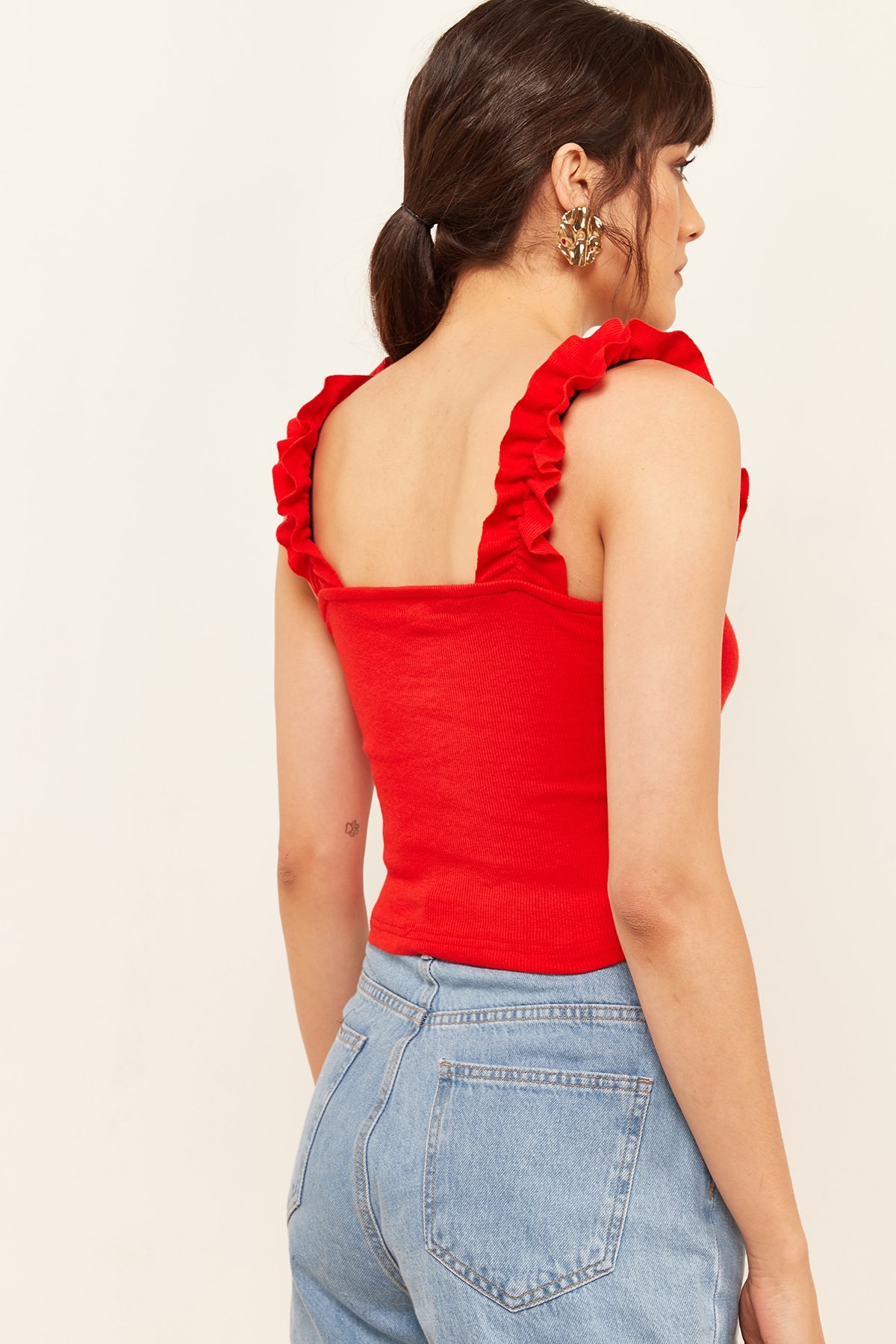 Kadın Askıları Fırfırlı Crop Top