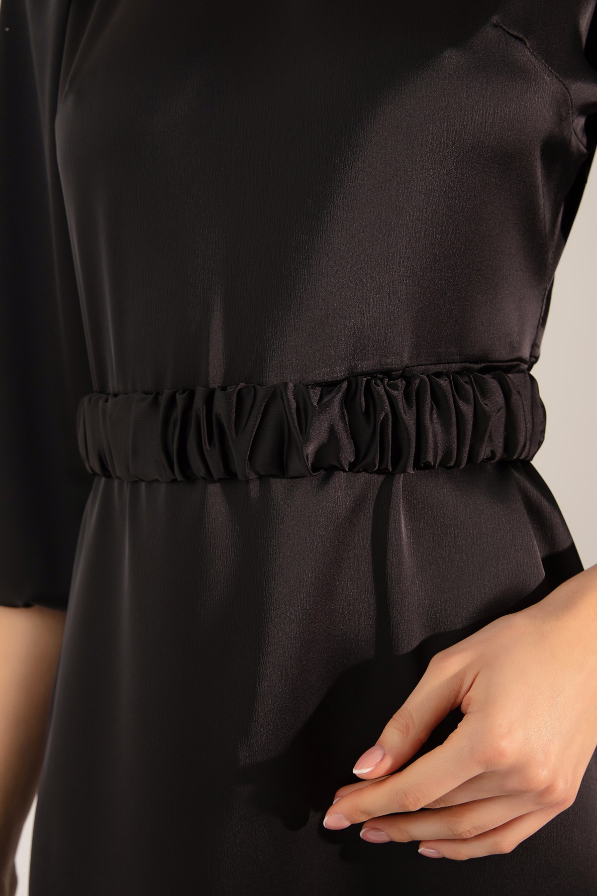 Kadın Balon Kol Mini Nişan Elbisesi - Siyah