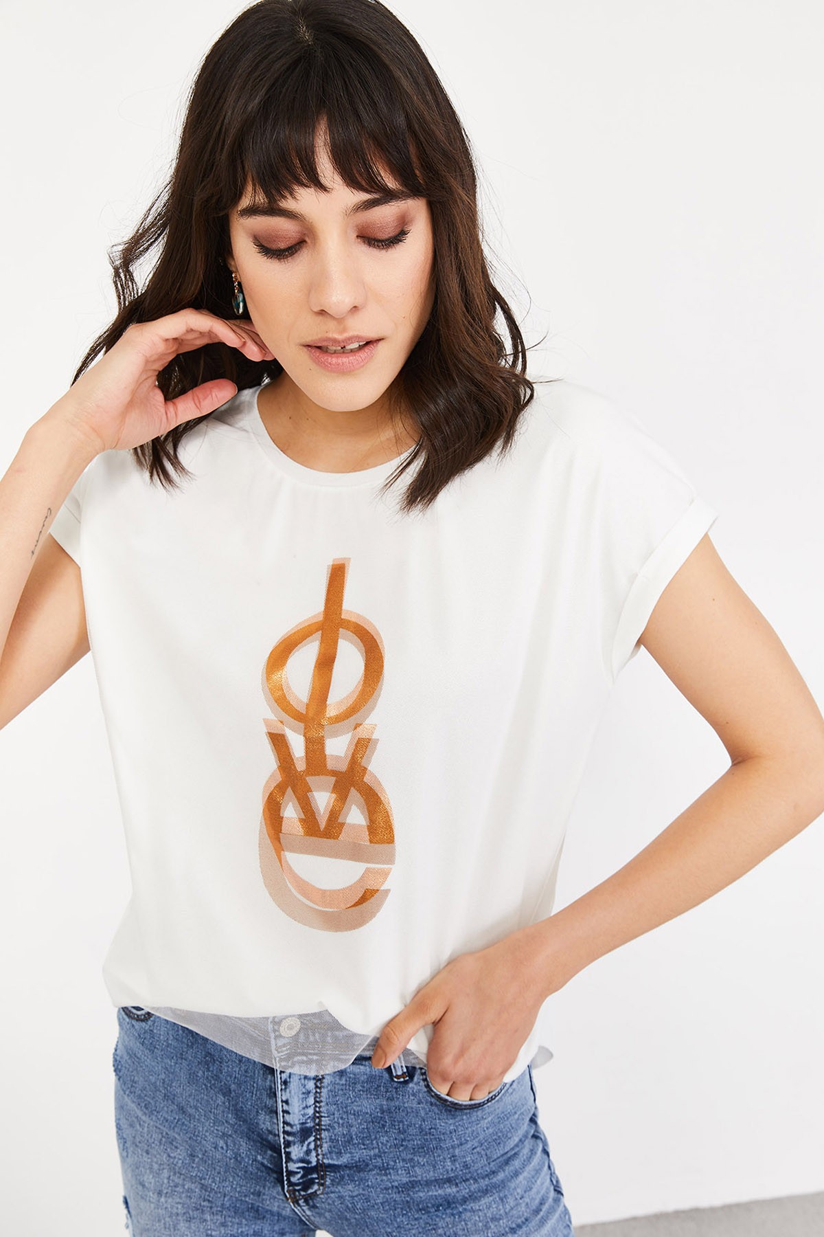 Kadın Yarasa Kollu Önü Kısa Arkası Uzun Basic T-Shirt