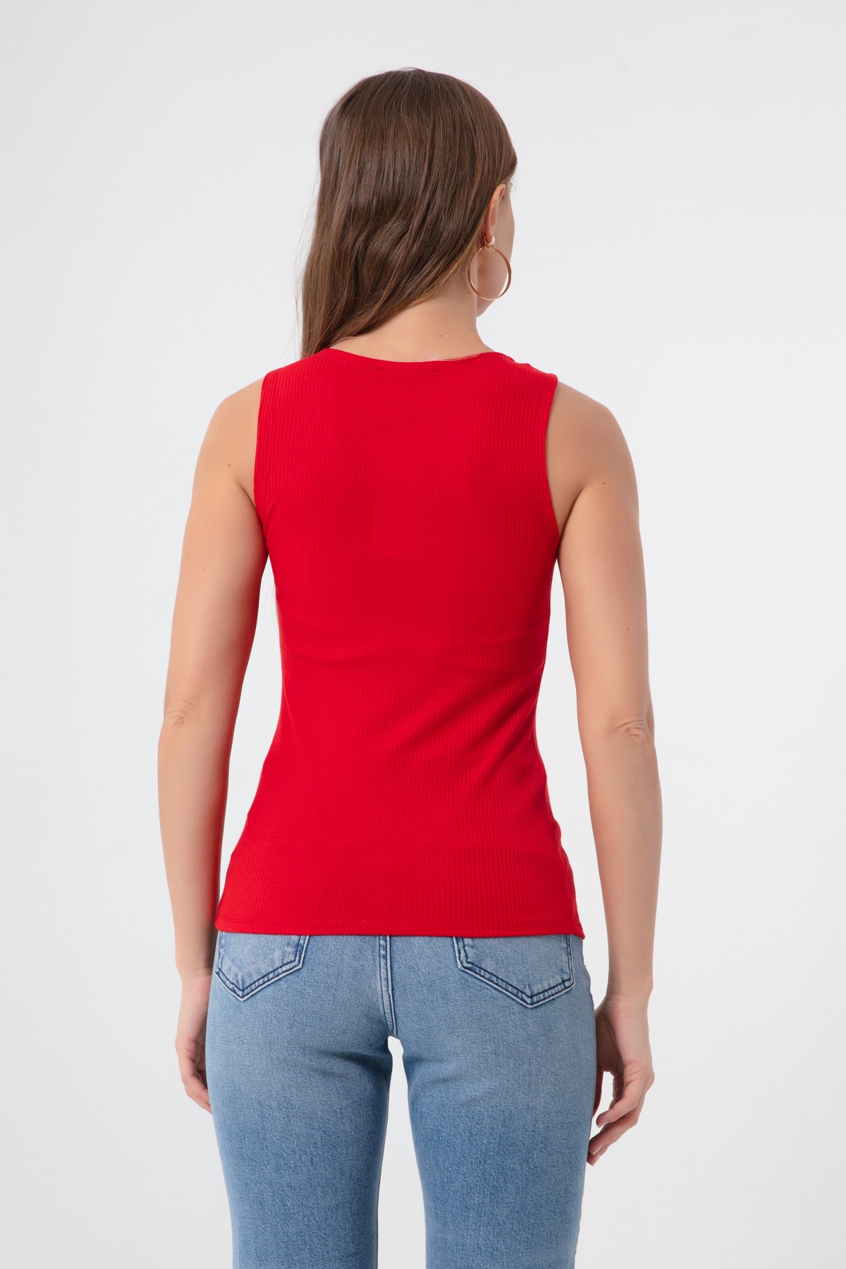 Kadın Zincir Kolyeli Örme Bluz - Kırmızı