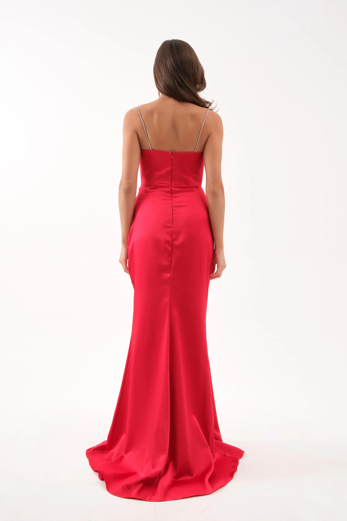 Kadın Taş Askılı Uzun Söz Nişan Abiye Elbise - Kırmızı