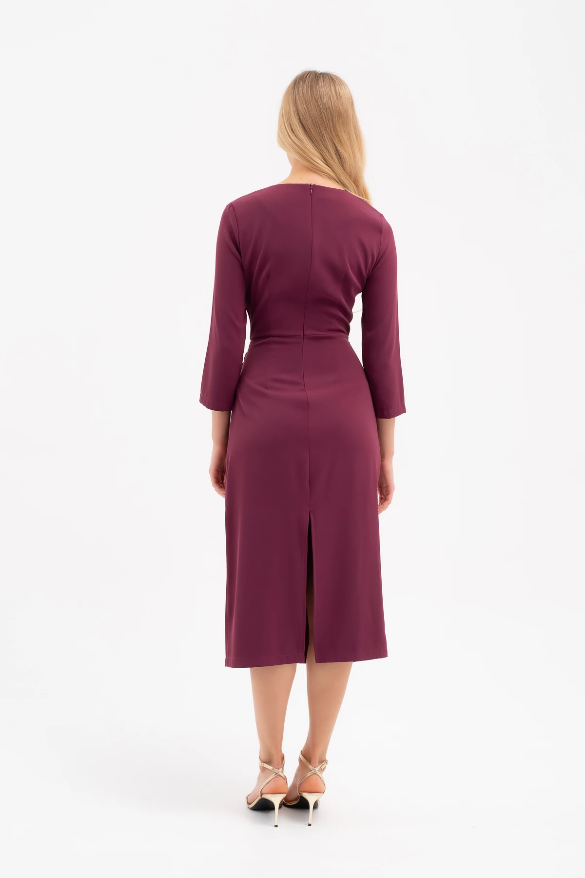 Kadın Aksesuar Detay Midi Elbise - Mürdüm