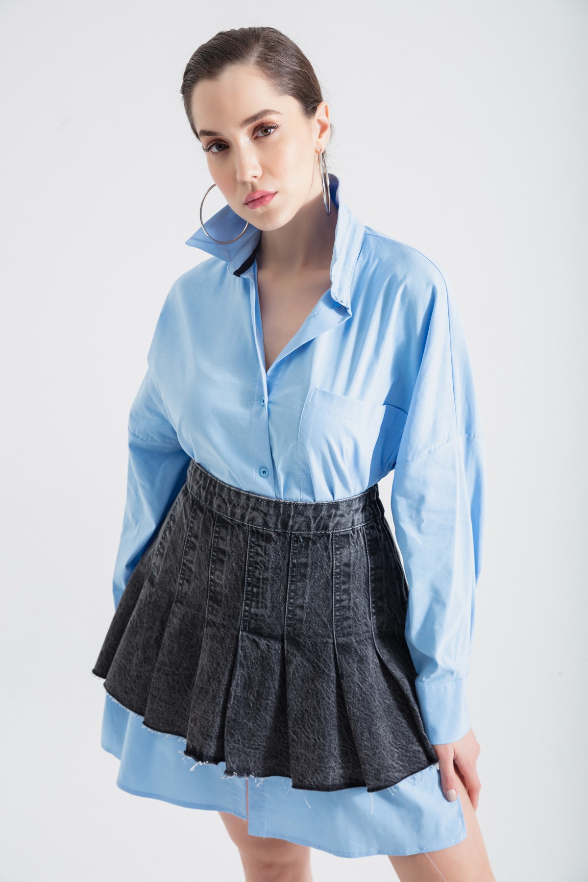 Kadın Oversize Tunik Gömlek - Mavi