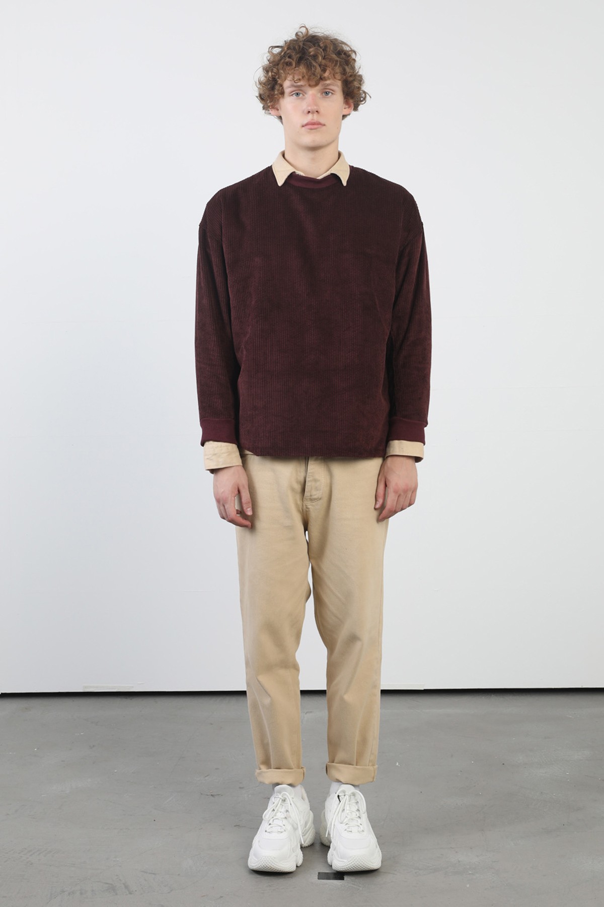 Erkek Oversize Fitilli Kadife Sweatshirt