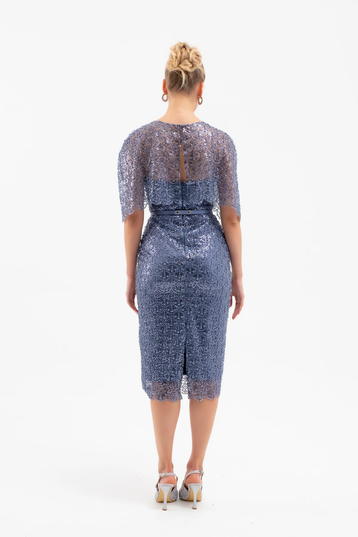 Kadın Bolero Detay Boncuklu Midi Söz Nişan Abiye Elbise - İndigo