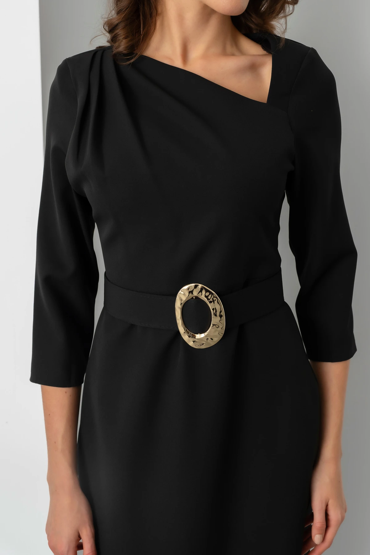 Kadın Kemer Detay Midi Davet Elbisesi - Siyah