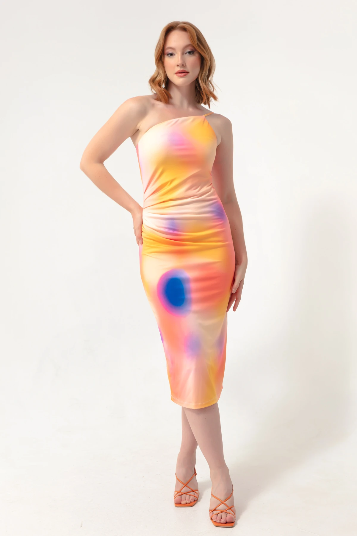 Kadın Batik Desen Tek Kollu Elbise