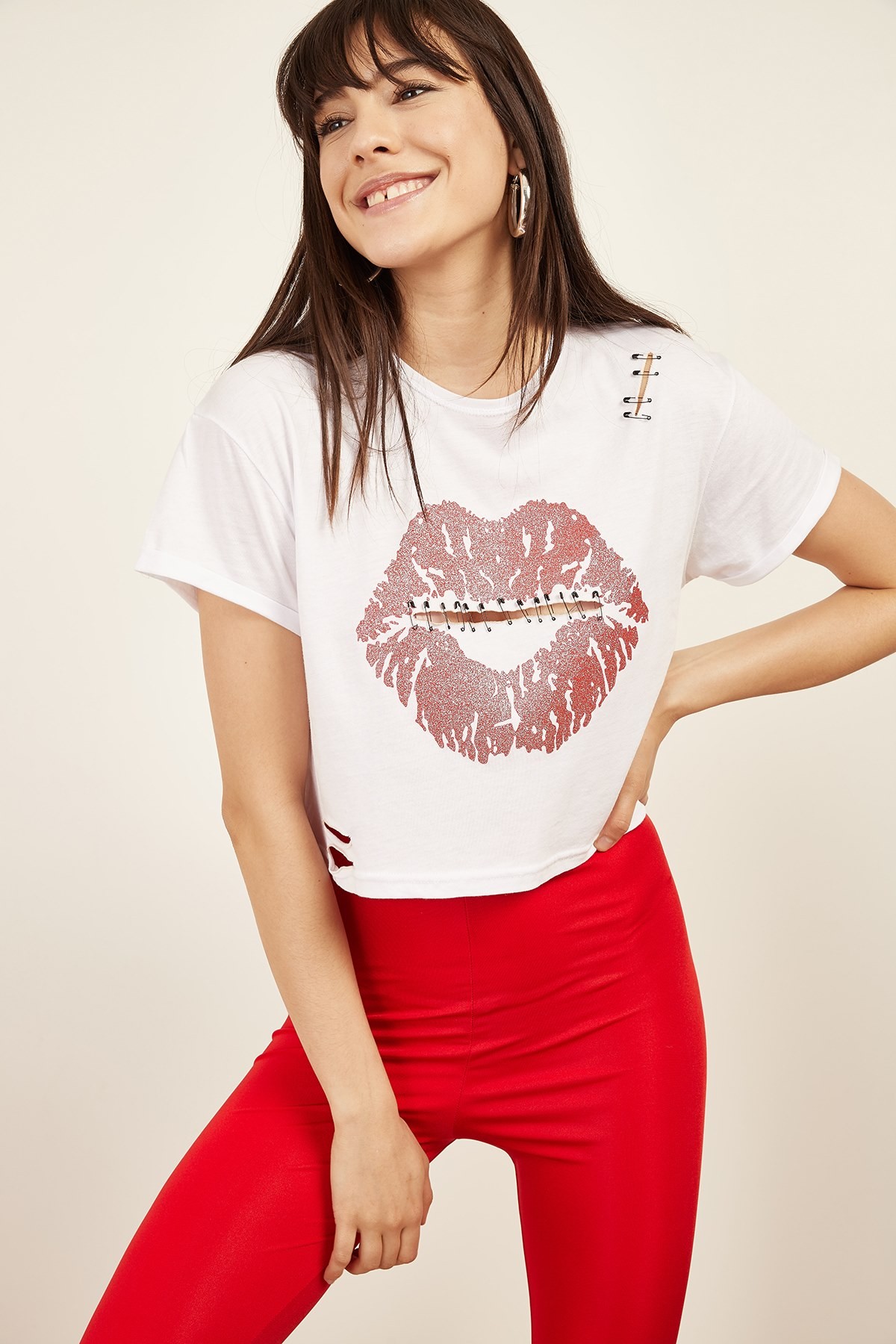 Kadın Dudak Baskılı T-Shirt