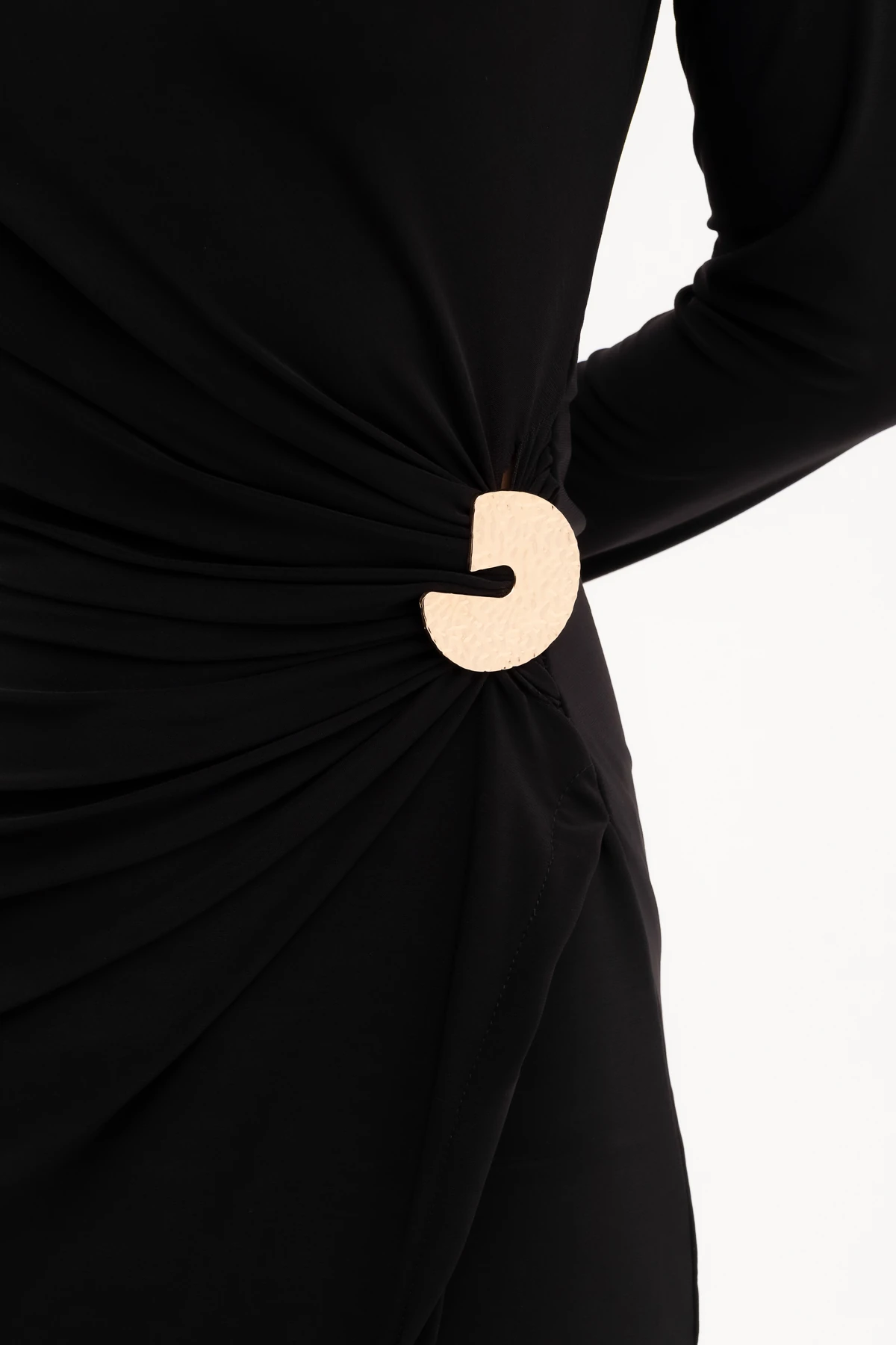 Kadın Aksesuar Detay Midi Elbise - Siyah