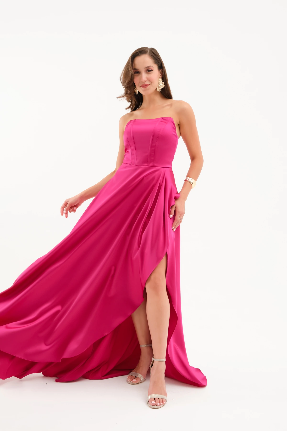 Kadın Straplez Balen Korse Detay Uzun Abiye Elbise