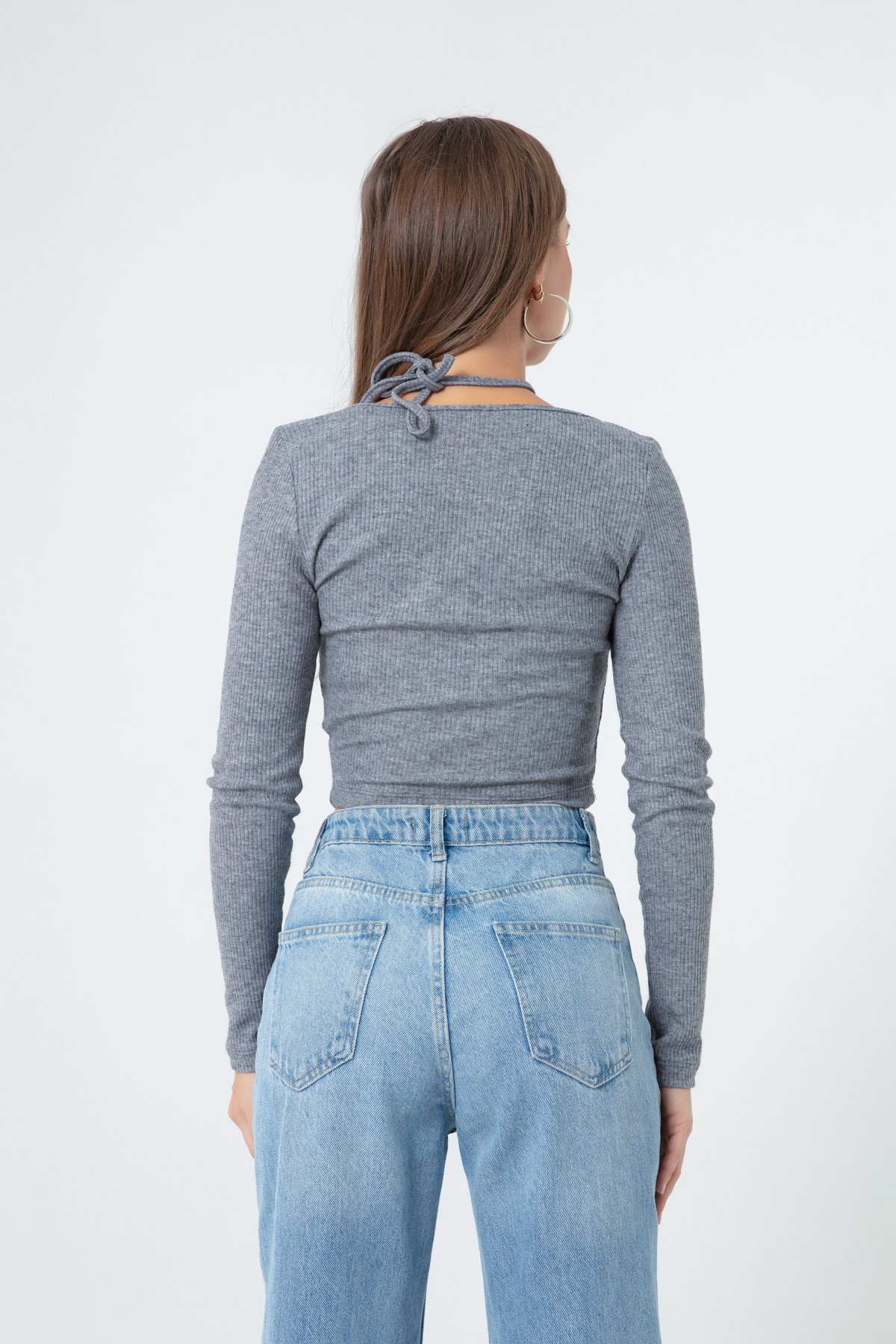 Kadın Uzun Kollu Örme Crop
