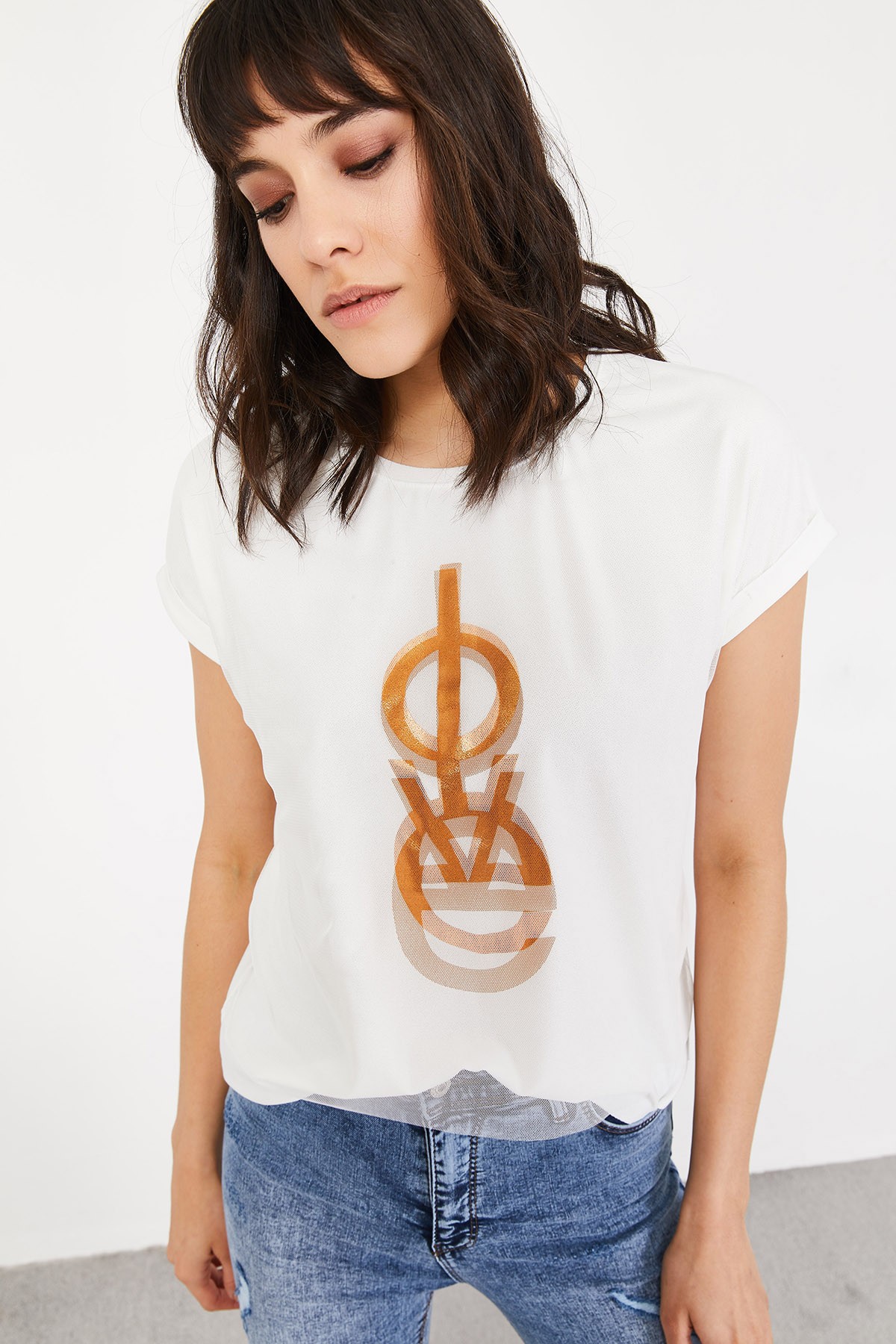 Kadın Yarasa Kollu Önü Kısa Arkası Uzun Basic T-Shirt