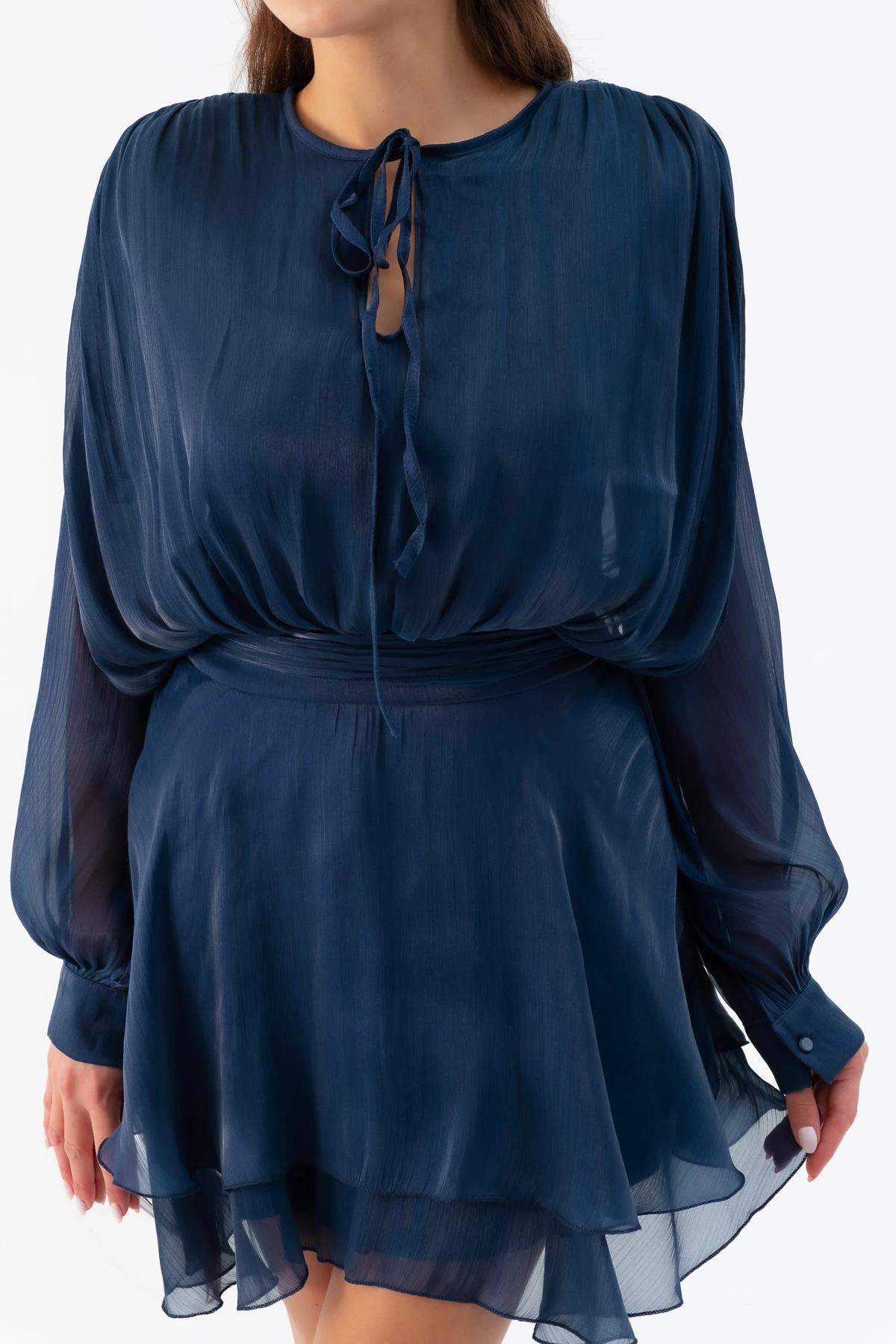 Kadın Fırfırlı Mini Elbise - Lacivert
