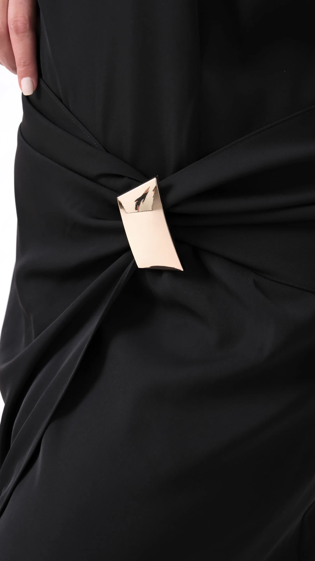 Kadın Aksesuar Detay Midi Davet Elbise - Siyah