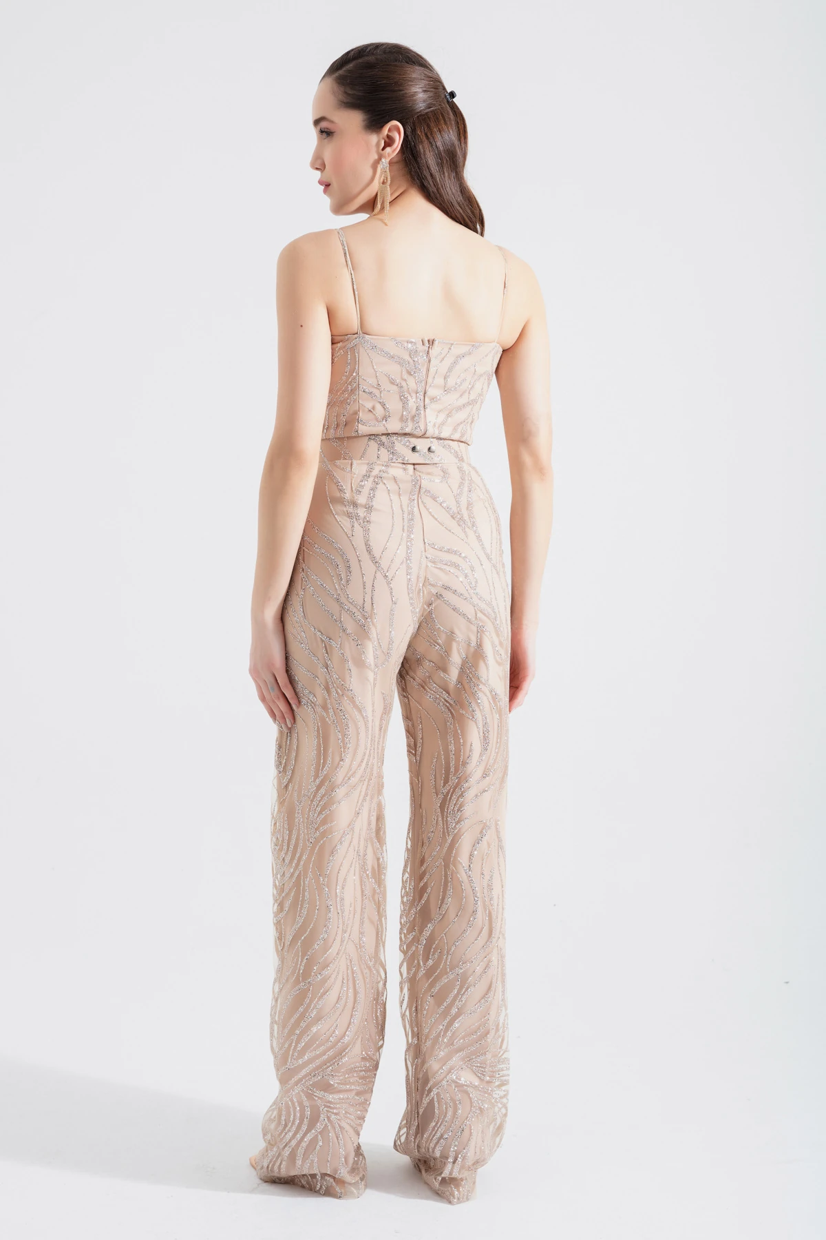 Kadın İnce Askılı Simli Abiye Tulum