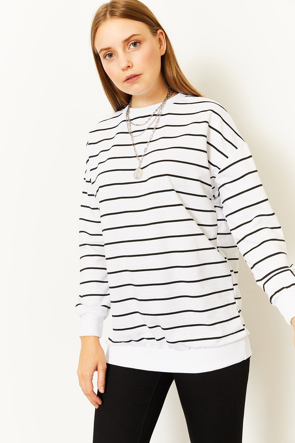Kadın Çizgili Sweatshirt