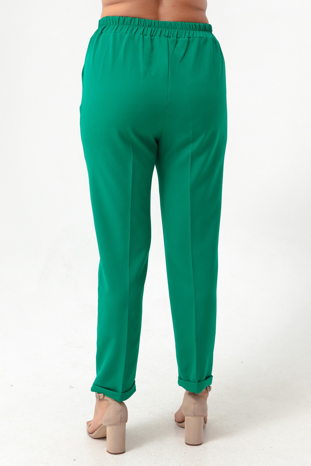Kadın Beli Lastikli Büyük Beden Pantolon - Yeşil