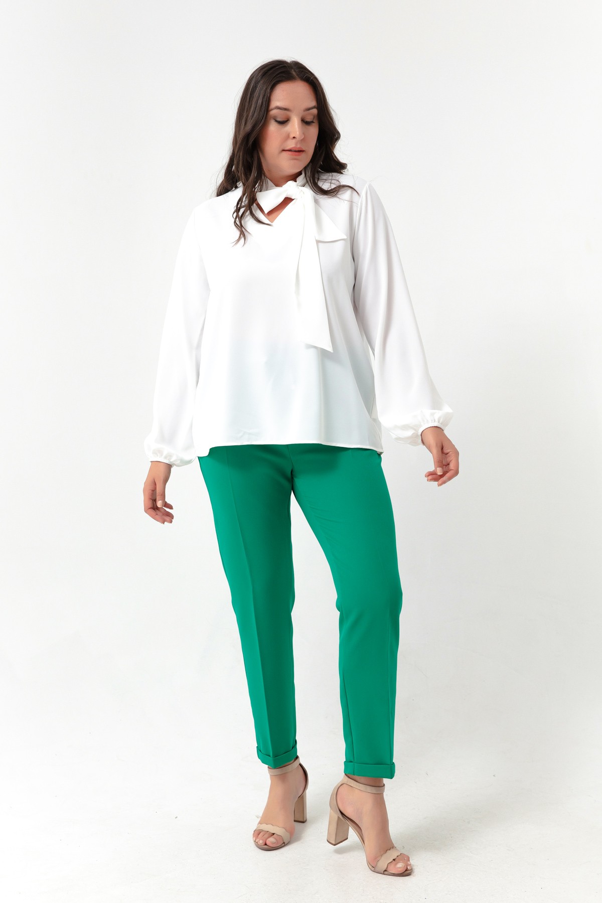 Kadın Beli Lastikli Büyük Beden Pantolon - Yeşil
