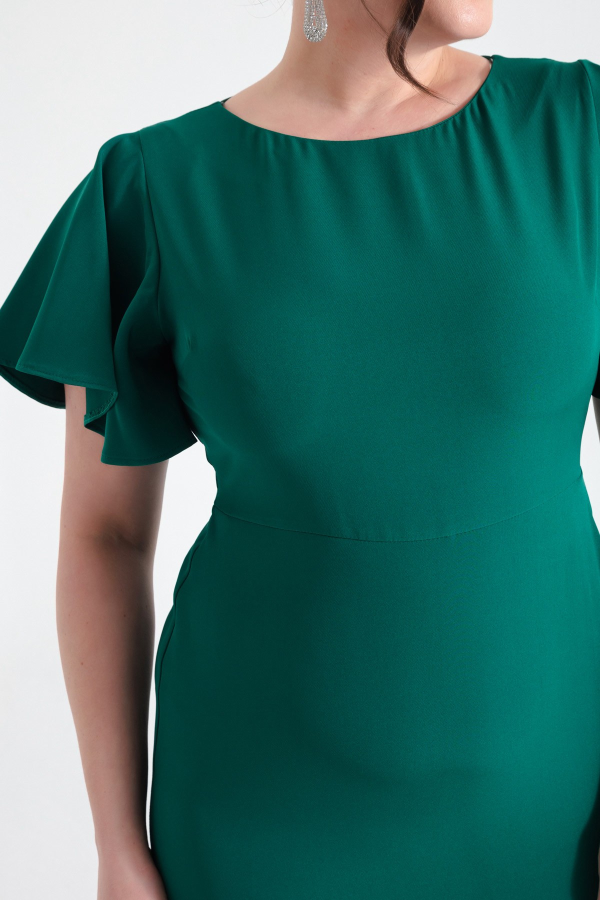Kadın Büyük Beden Volanlı Elbise - Zümrüt Yeşili