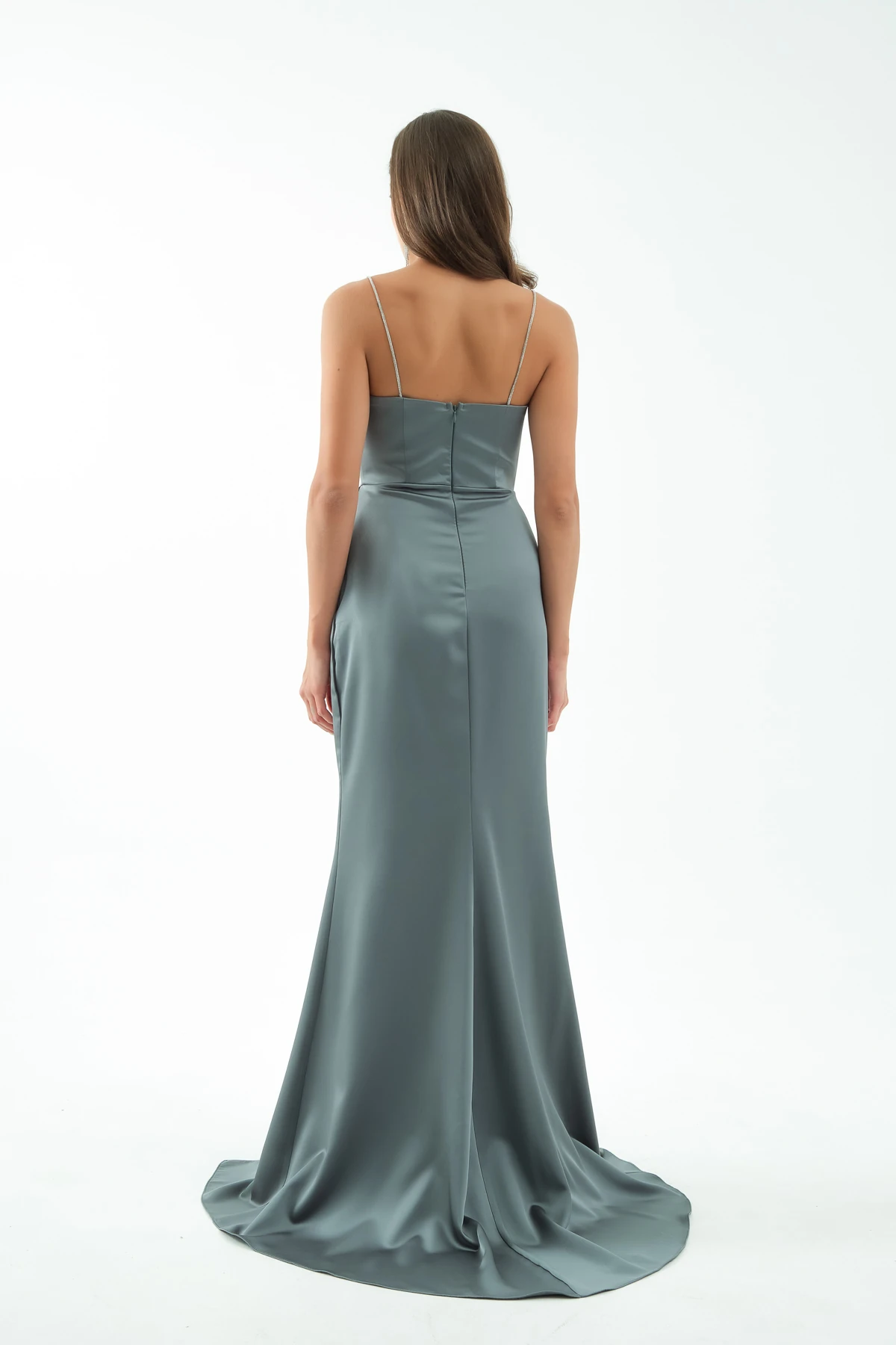 Kadın Taş Askılı Uzun Söz Nişan Abiye Elbise - Firuze