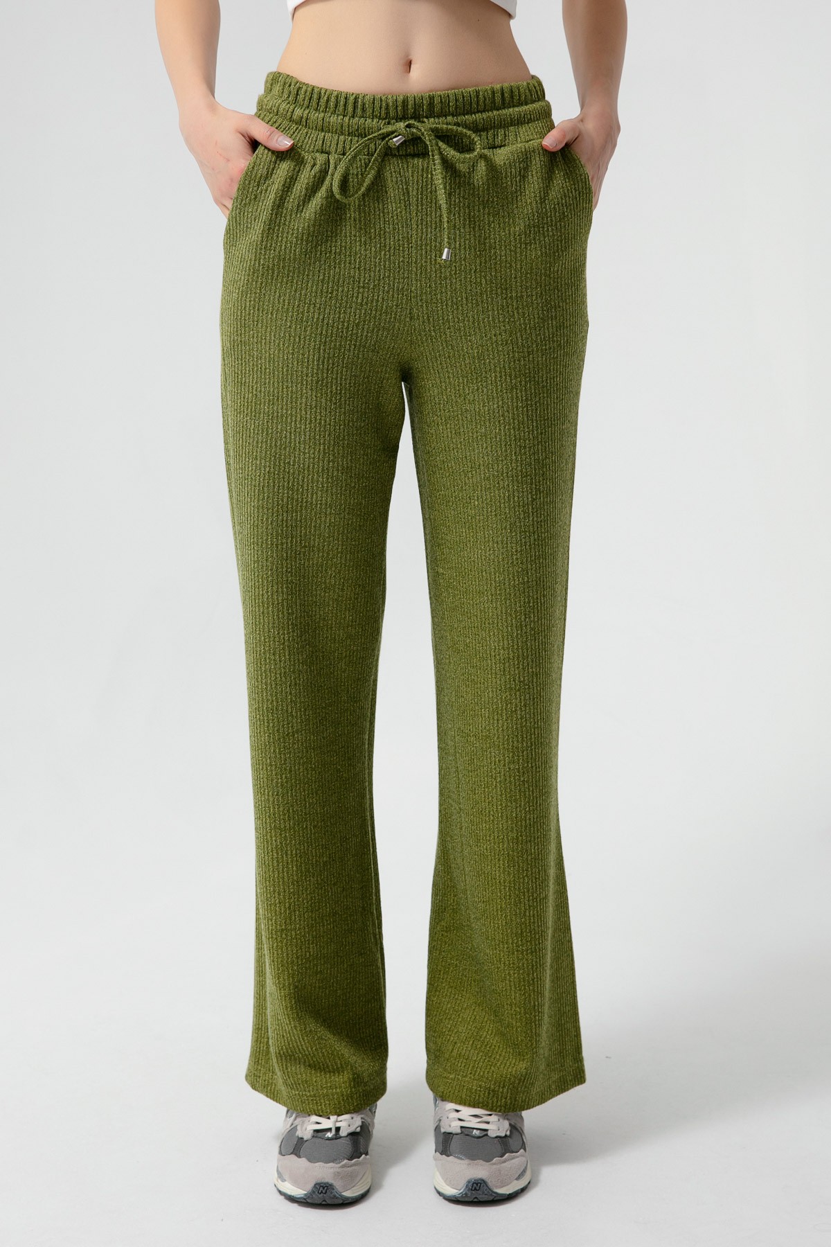 Kadın Beli Lastikli Örme Pantolon - Yeşil