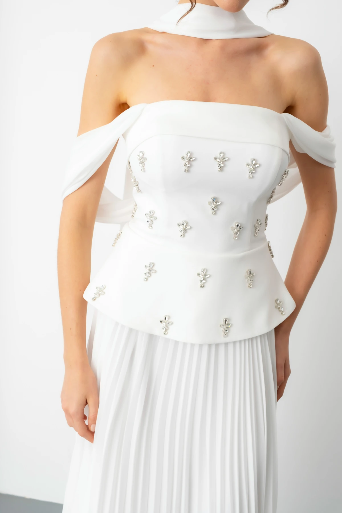 Kadın Straplez Yaka Taşlı Uzun Söz Nişan Nikah Abiye Elbise