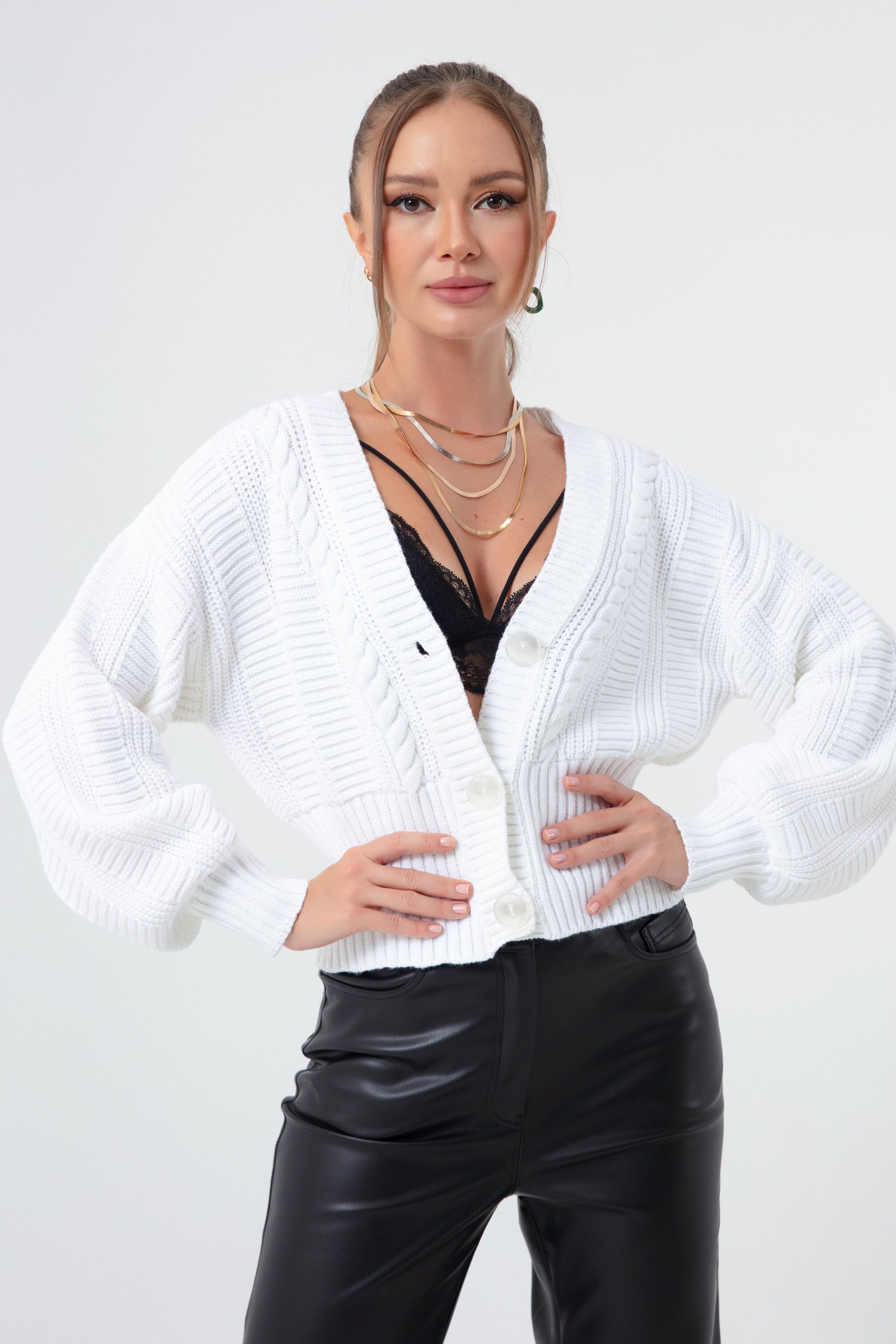 Kadın Beli Lastikli Mini Triko Hırka
